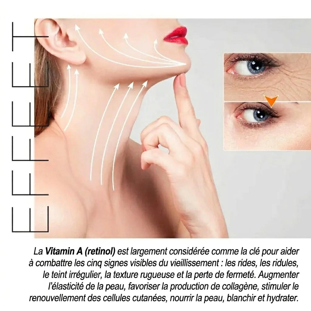 Crème visage au rétinol, collagène et acide hyaluronique – Élimine les cernes, réduit les rides, illumine et adoucit la peau.